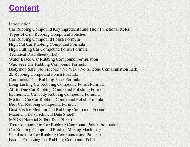 Car Rubbing Compound Formulation