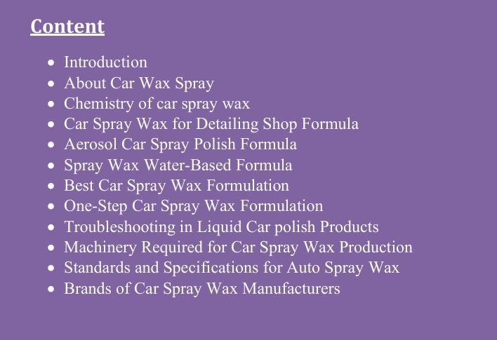 car spray wax formula