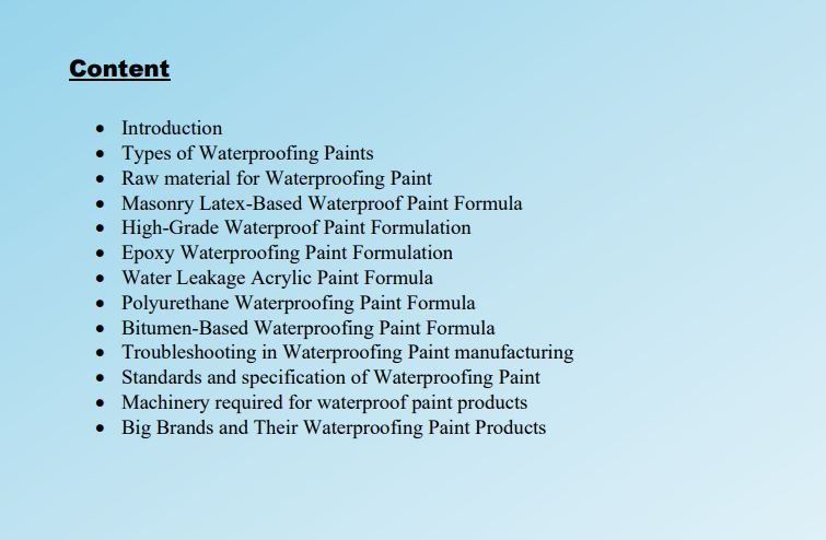 waterproofing paint formulation