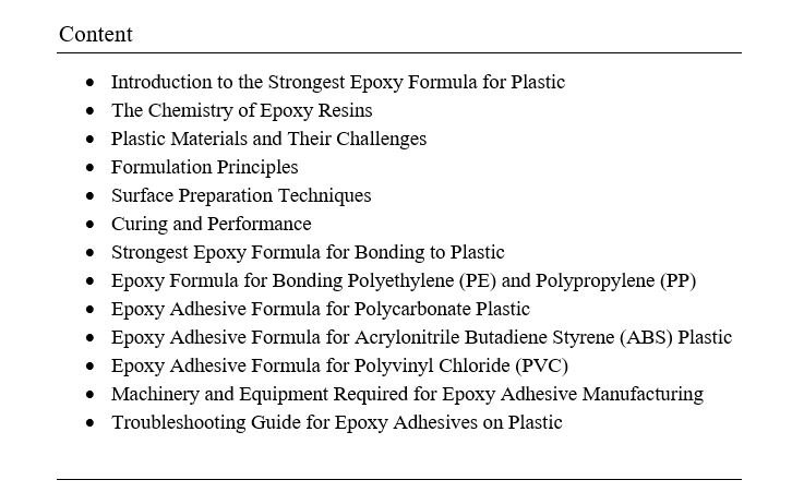 epoxy adhesive formula for plastic