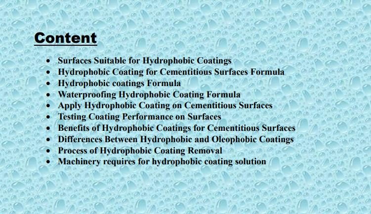 hydrophobic coating for cementous