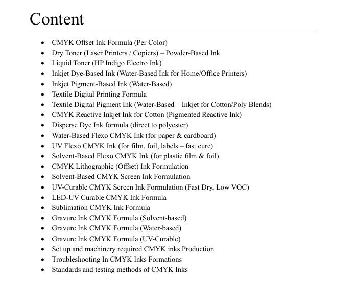 CMYK printing inks formulations