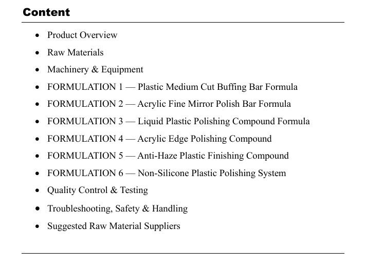 Plastic & Acrylic Polishing Compound Formulation