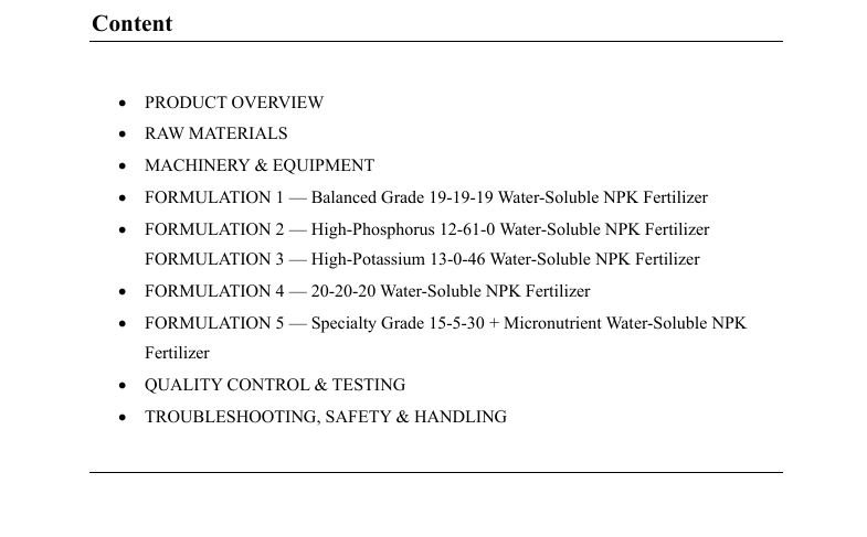 Water-Soluble Solid NPK Fertilizers Formulation