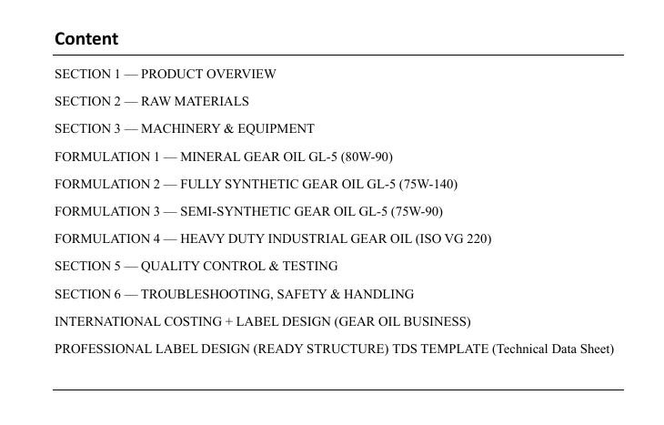 CFS Gear Oil Formulation